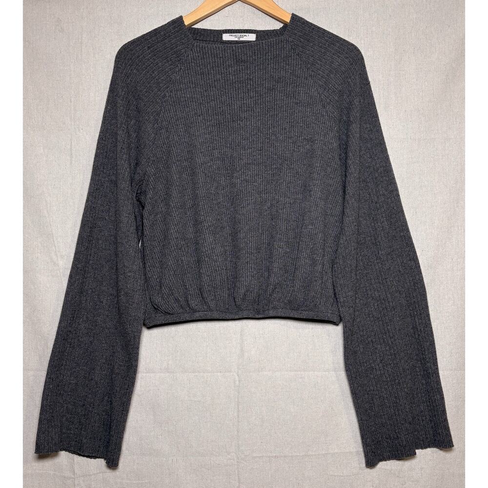 Project Social T Women's Ribbed Square Neck Stretch Long Sleeve Sweater Sz L